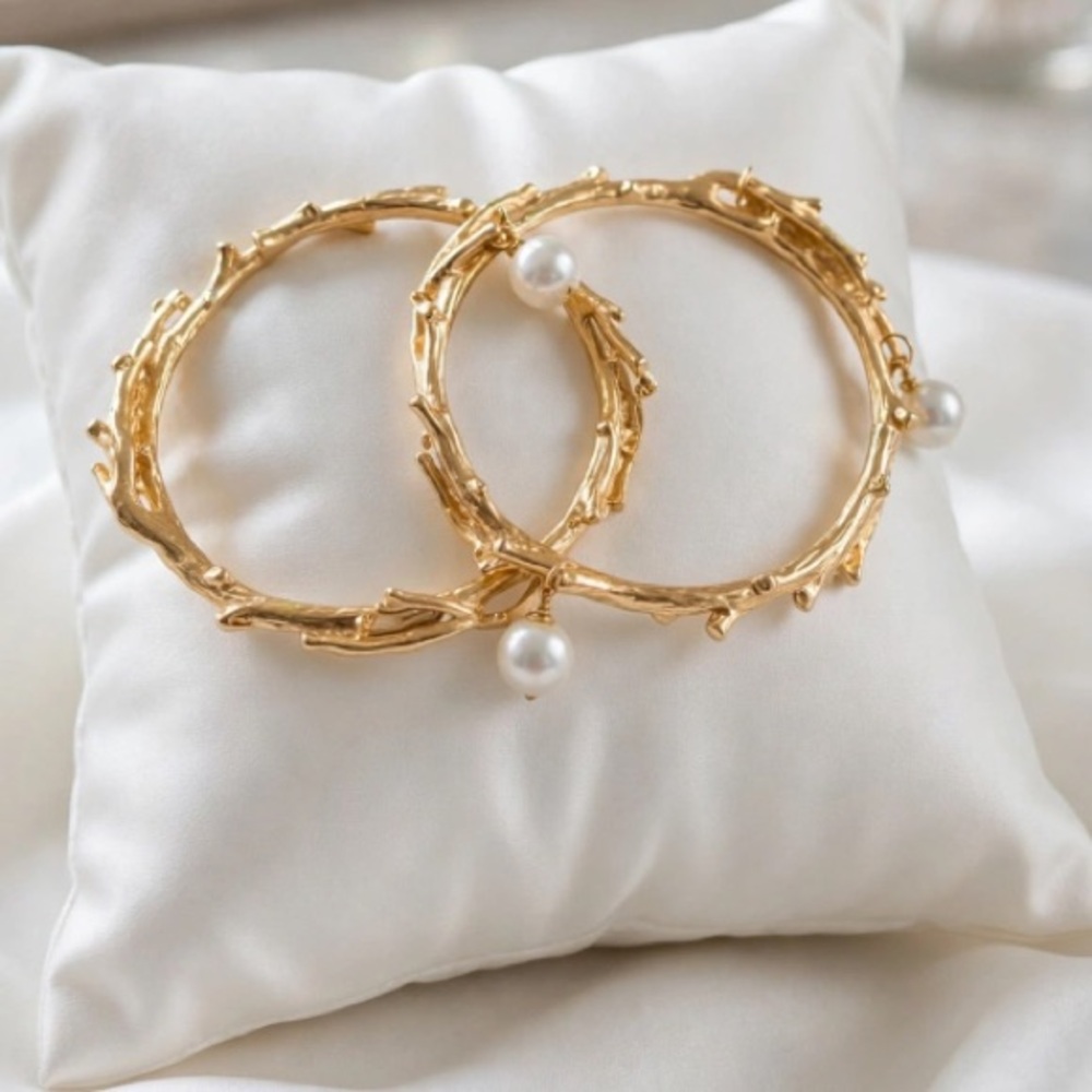 Gold Pearl Accents Bangles “2”